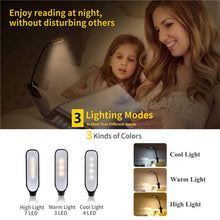 Load image into Gallery viewer, Rechargeable Book Light Mini 7 LED Reading Light 3-Level Warm Cool White Flexible Easy Clip Lamp Read Night Reading Lamp in Bed