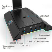 Load image into Gallery viewer, Headphones Stand EKSA W1 7.1Surround Gaming Headset Holder RGB with 2 USB and 3 3.5mm Ports for Gamer PC Accessories Desk