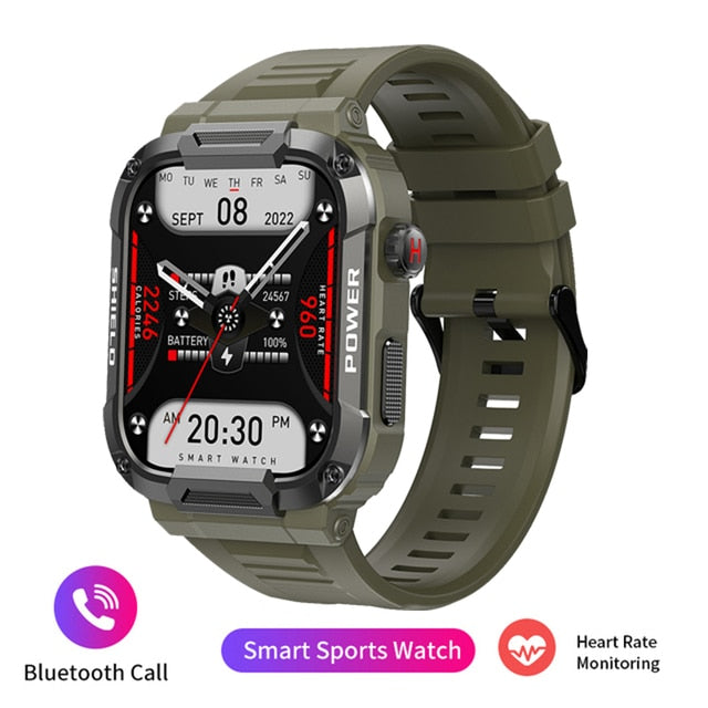 Rugged Military Smart Watch Ftiness Watches Ip68 Waterproof 1.85'' AI Voice Bluetooth Call Smartwatch 2023
