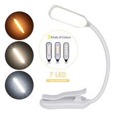 Load image into Gallery viewer, Rechargeable Book Light Mini 7 LED Reading Light 3-Level Warm Cool White Flexible Easy Clip Lamp Read Night Reading Lamp in Bed
