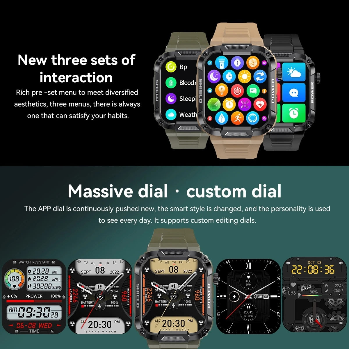 Rugged Military Smart Watch Ftiness Watches Ip68 Waterproof 1.85'' AI Voice Bluetooth Call Smartwatch 2023